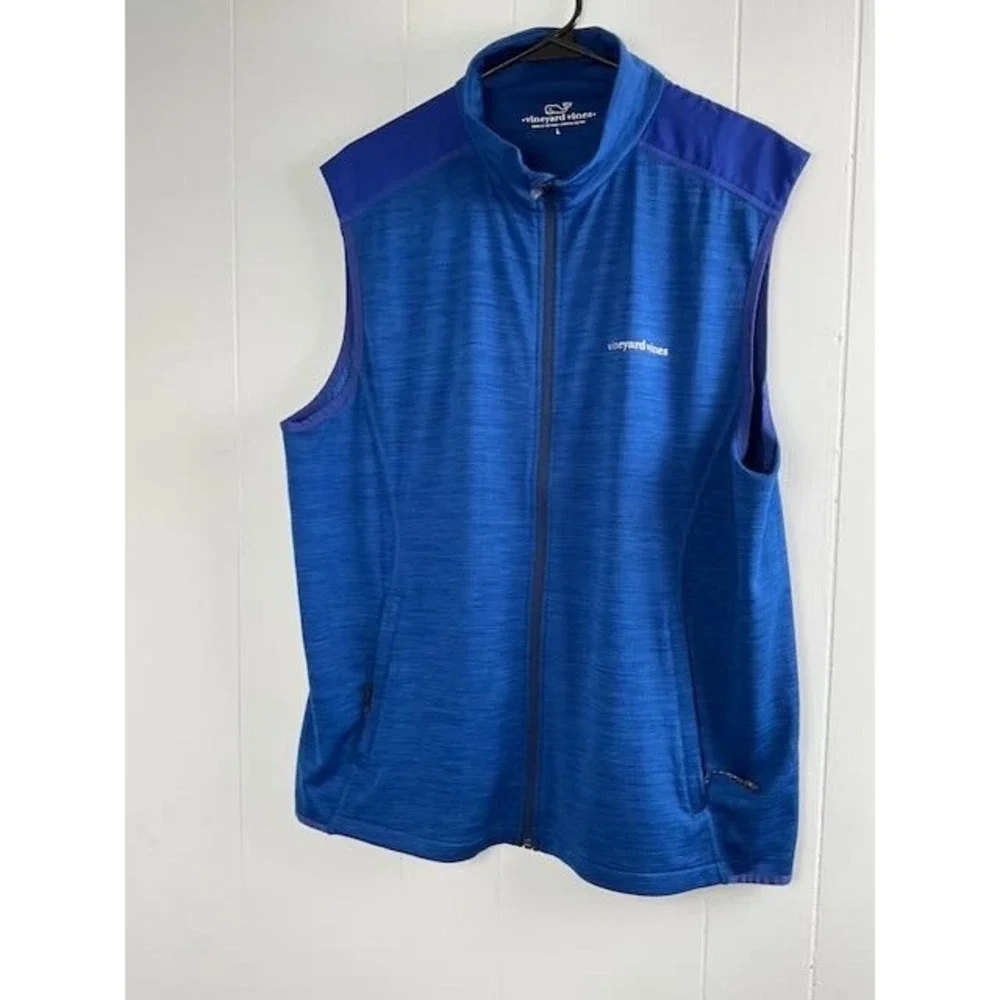 Vineyard Vines Mens Blue Full Zip Performance Vest Large 1K002235 Heathered Golf